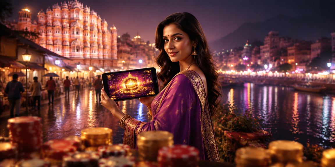 Night market lottery and gaming scene with colorful lights in Jaipur
